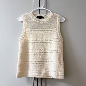 Sanctuary Waves of Summer Womens XS Sleeveless Knit Top Cream Ivory Mesh Yoke